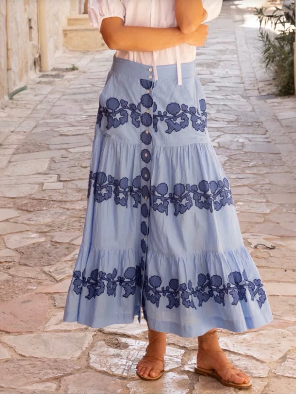 Oliphant Button Front Skirt-Tangier Blue - Picture 4 of 6